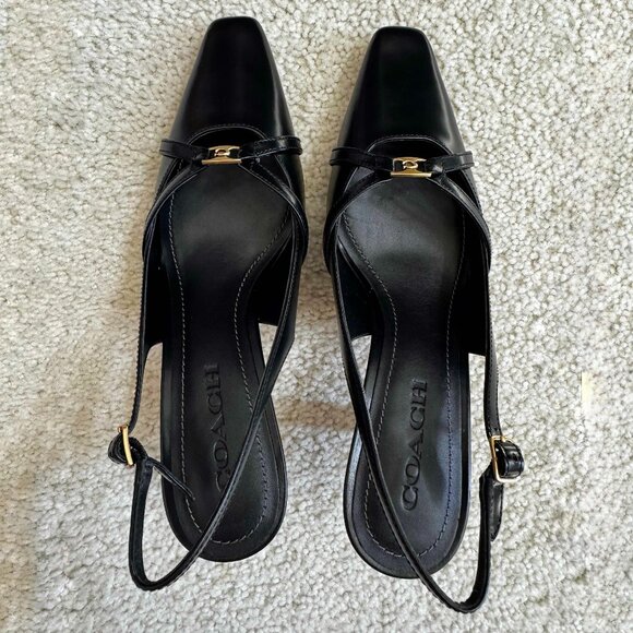 Coach Black Rowyn Leather Slingback Size 7 - Picture 1 of 6